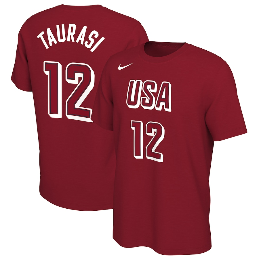 Men 2024 Paris Olympics USA basketball #12 red T shirts->nba t-shirts->Sports Accessory